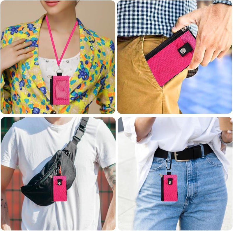 MASAPHIL MASAPHlL Small Lanyard Wallet for Women/Men with RFID Blocking ID Card Wallet, Minimalist Nylon Zipper Pouch, Travel Neck Wallet with Keychain, ID Window for Card,Coin,Cash (Rose+Light Rose) - Image 2